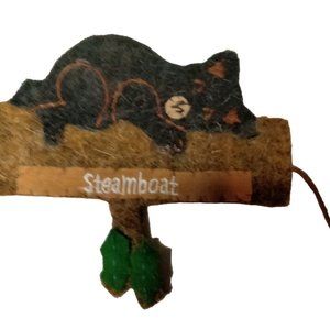 Steamboat Colorado Black Bear Christmas Ornament Hand Made Recycled Wool